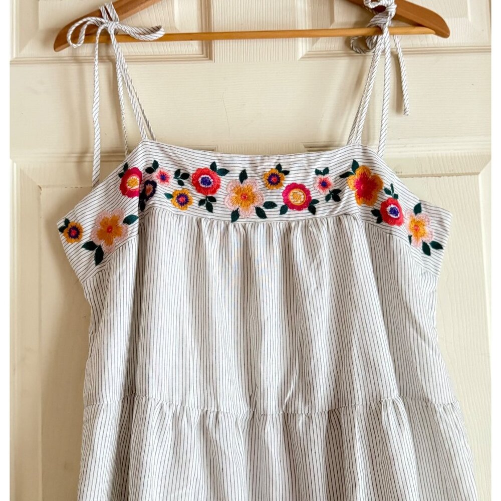 NWT size L Savanna Jane Womens Striped Sundress Embroidered Floral Boho Sleevele - Picture 4 of 11